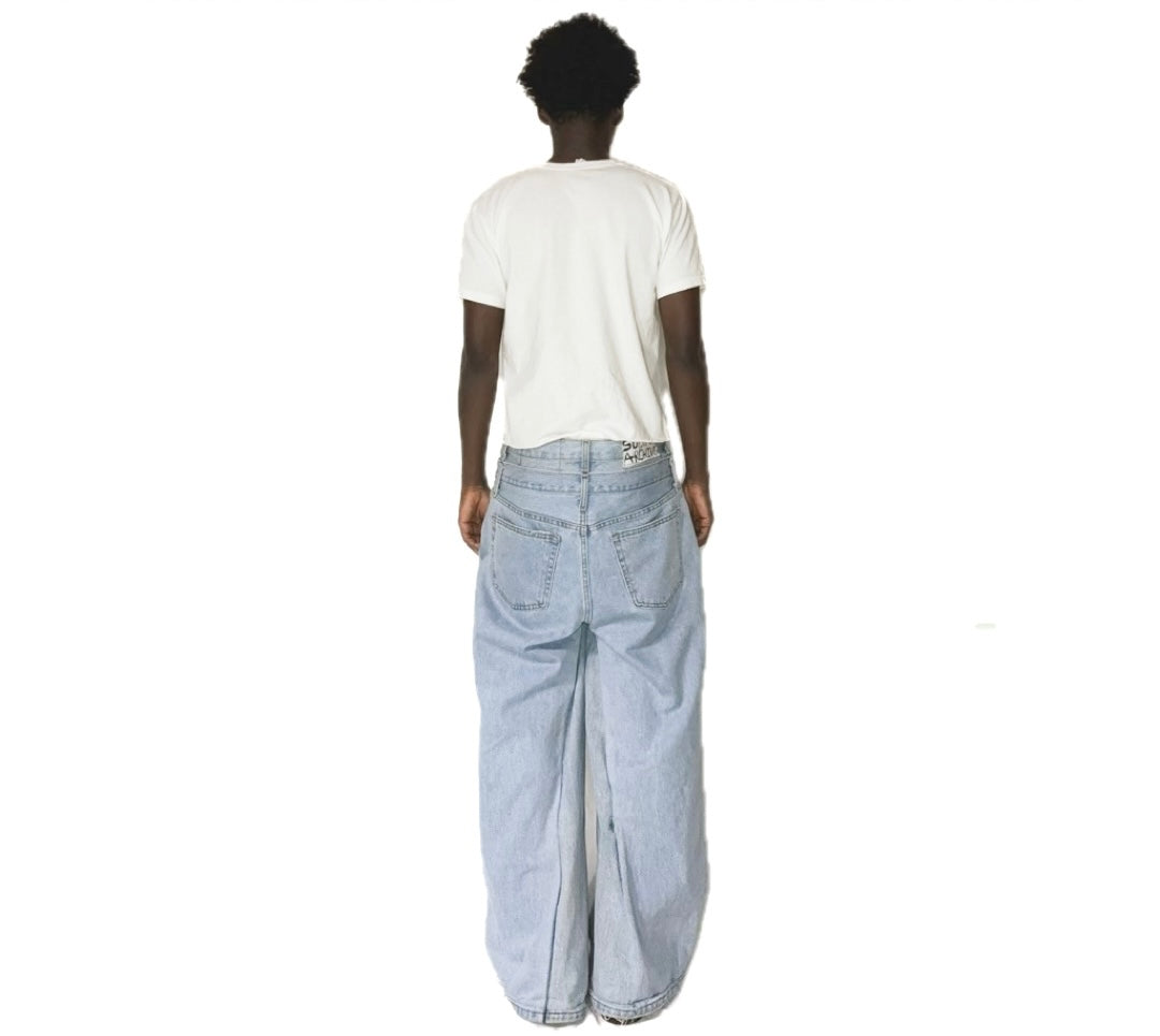 Double Waisted Baggy Jeans (Light Blue)