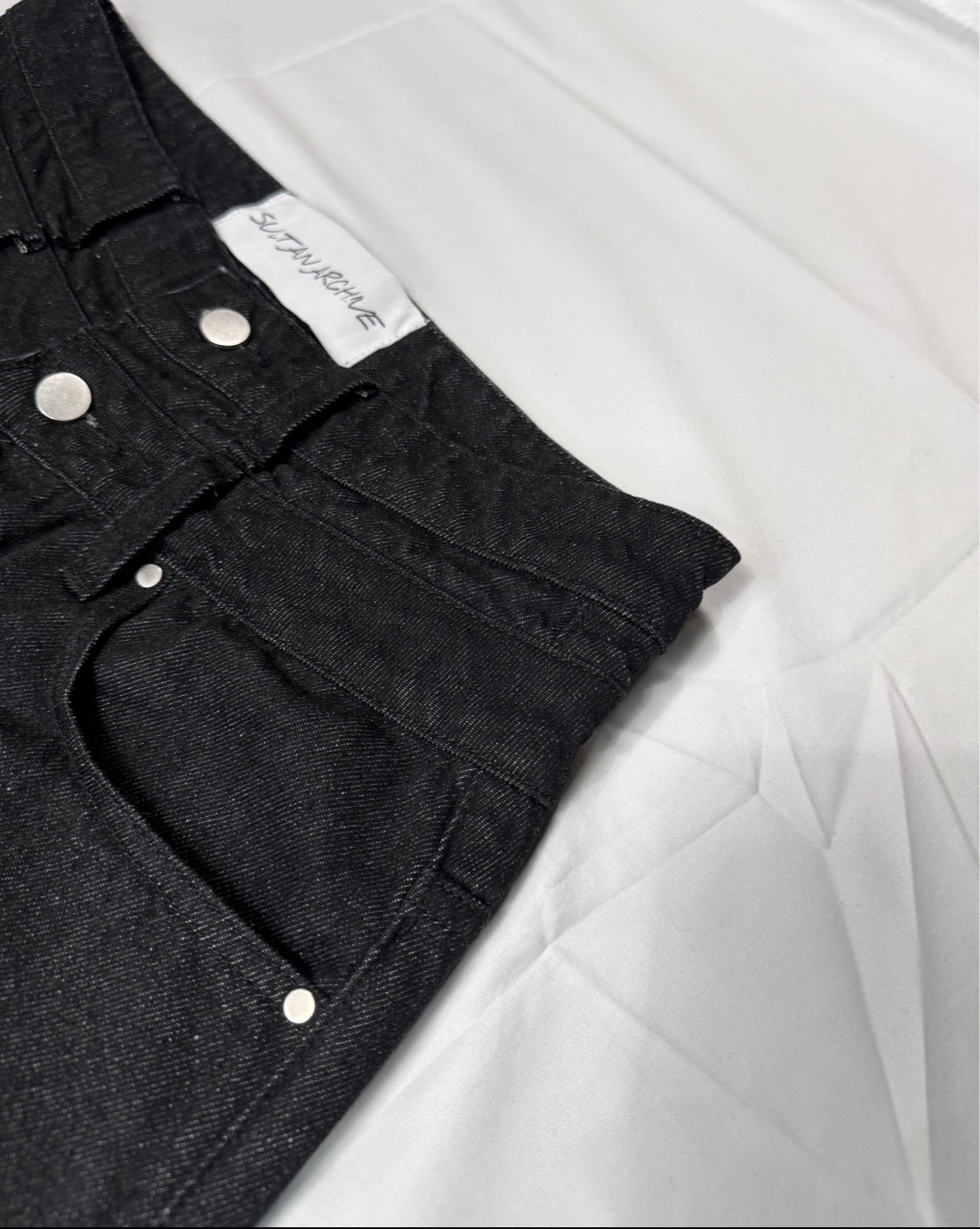 Double Waisted Baggy Denim (Dark Black)