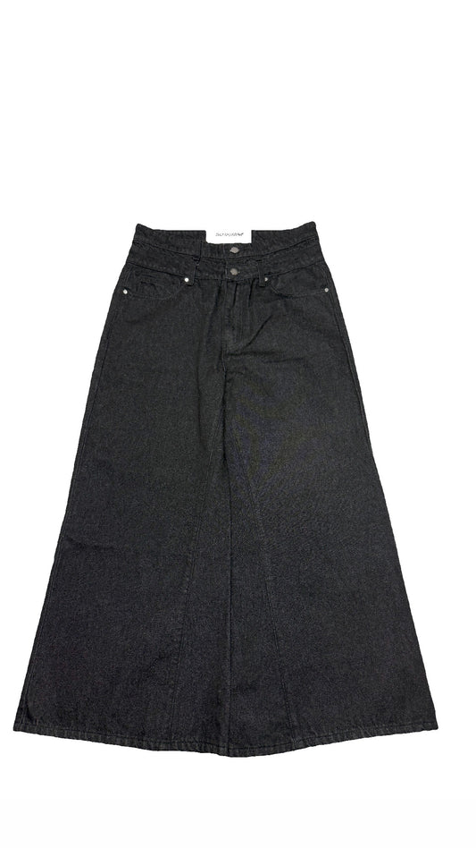 Double Waisted Baggy Denim (Dark Black)