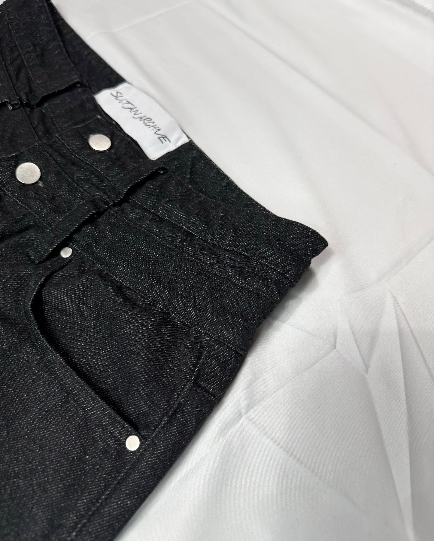 Double Waisted Baggy Jeans (Dark Black)