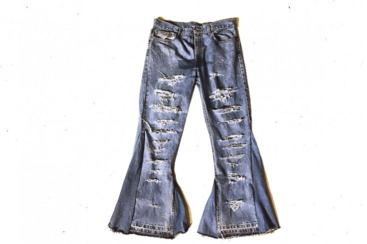 Flared Distressed Denim (Dark Blue)